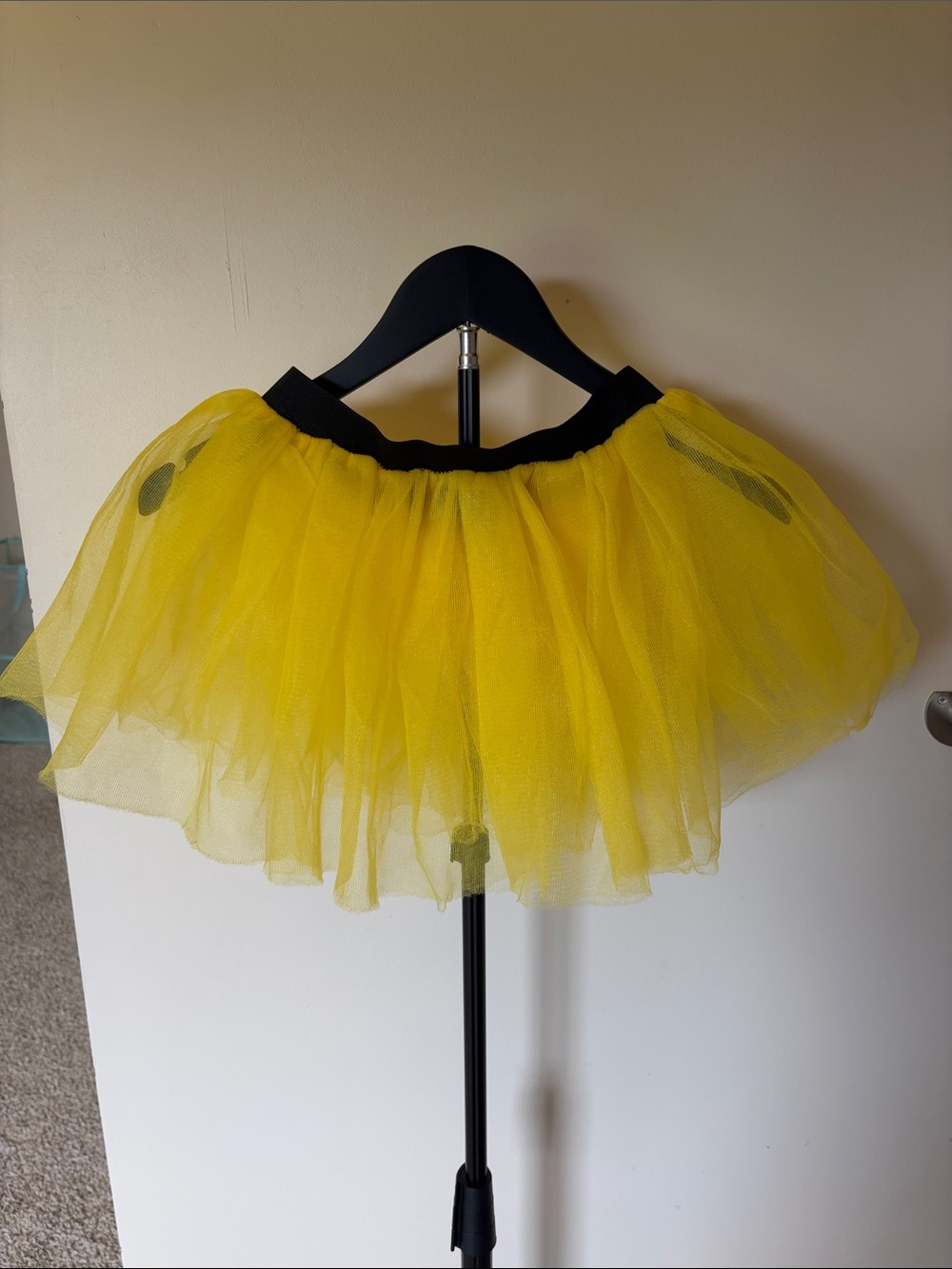 Bright Yellow Tulle Mini Skirt with Black Waistband